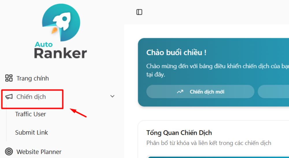 Truy cập menu "Tạo chiến dịch mới"