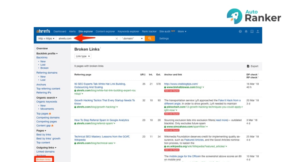 Tìm link gãy bằng Ahrefs