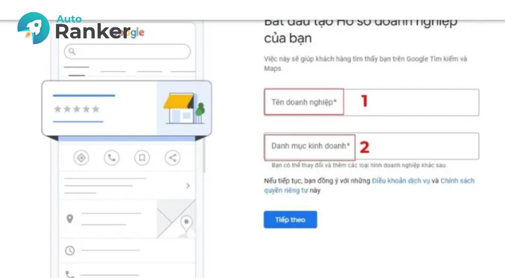 Điền tên doanh nghiệp và doanh mục kinh doanh
