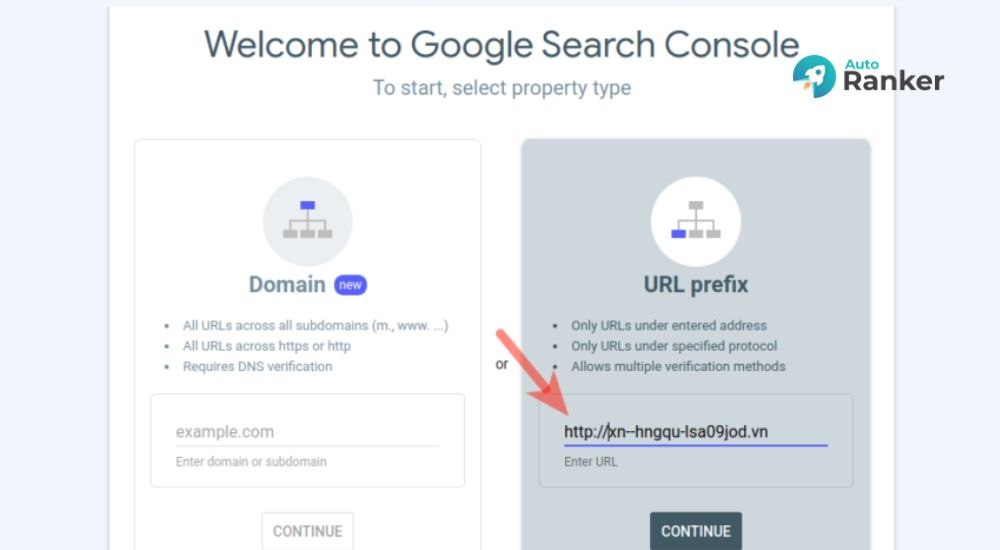 Nhập URL và chọn tiếp tục hoặc gửi