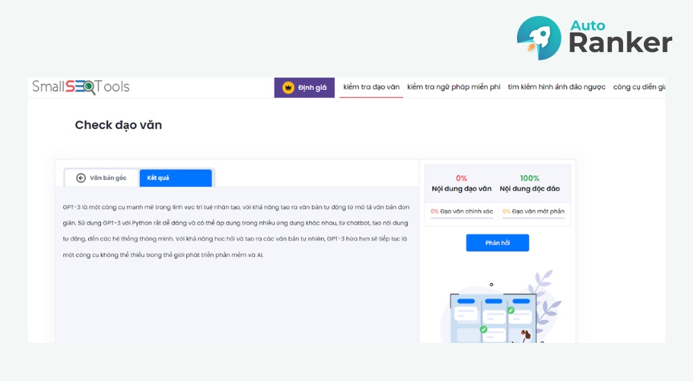 Công cụ check đạo văn SmallSEOTools được rất nhiều SEO sử dụng