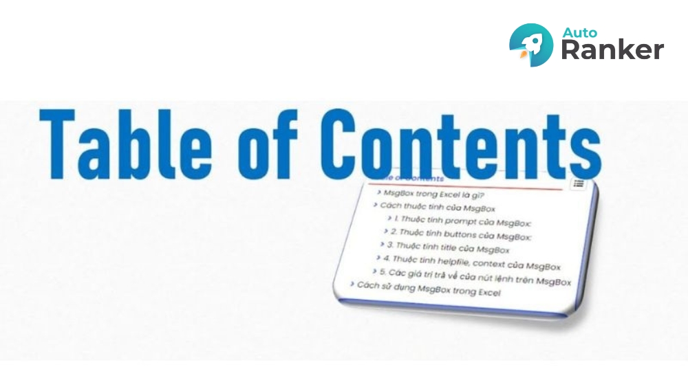 Table of Content (TOC) là mục lục tóm tắt các phần chính trong nội dung