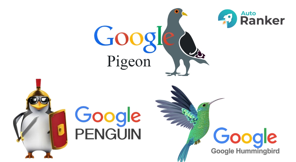 Google Pigeon tập trung Local SEO, Penguin và Hummingbird tối ưu link và ngôn ngữ