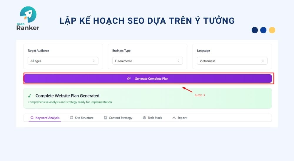 Nhập ý tưởng hoặc lĩnh vực kinh doanh, ví dụ bán đồ decor, blog AI, shop quần áo vintage