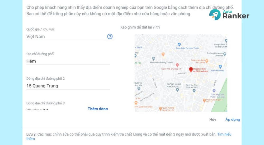 Sau khi thay đổi địa chỉ chọn “Áp dụng”