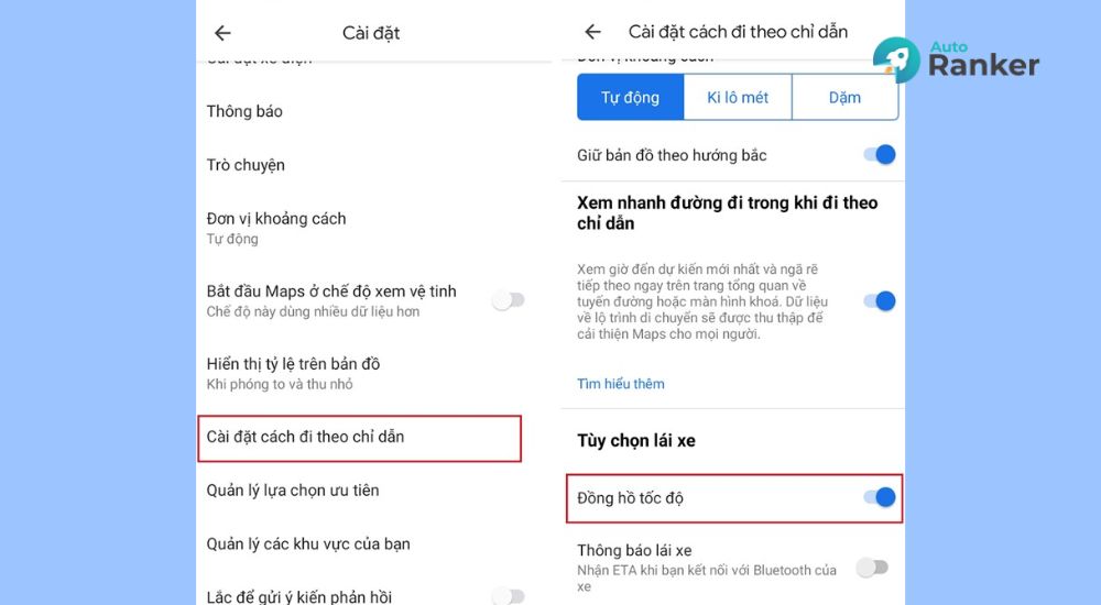 Cài đặt đồng hồ tốc độ